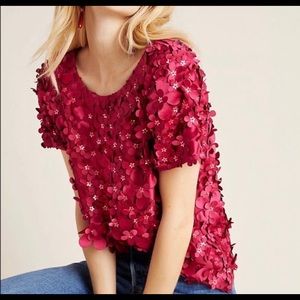 Varun Bahl SZ 2 Anthropologie Flower Maroon Top